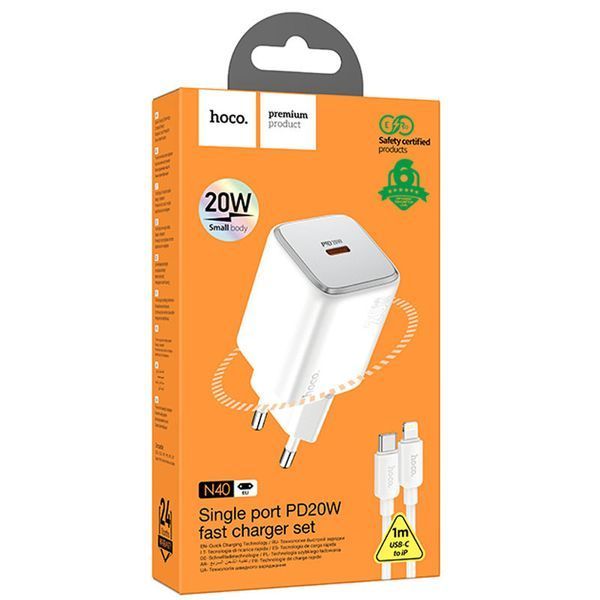 МЗП Hoco N40 Mighty PD20W (1USB-C) + кабель Type-C to Lightning 69107 фото