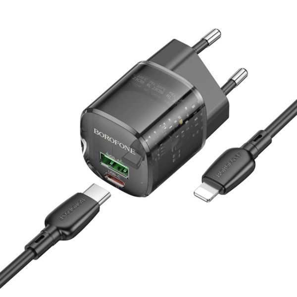 МЗП Borofone BN17 Sunlight PD20W+QC3.0 (1USB-A/1C) + кабель Type-C to Lightning 75044 фото