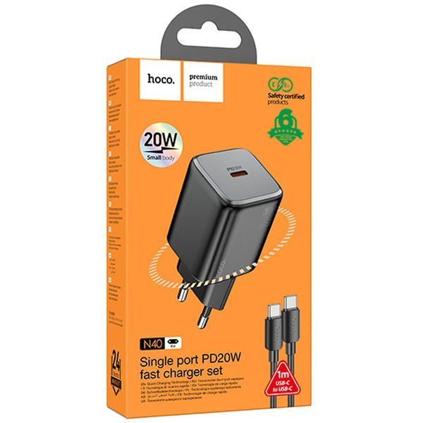 МЗП Hoco N40 Mighty PD20W (1USB-C) + кабель Type-C to Type-C 69108 фото