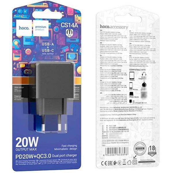 МЗП Hoco CS14A PD20W+QC3.0 (1USB-A/1C) 73282 фото