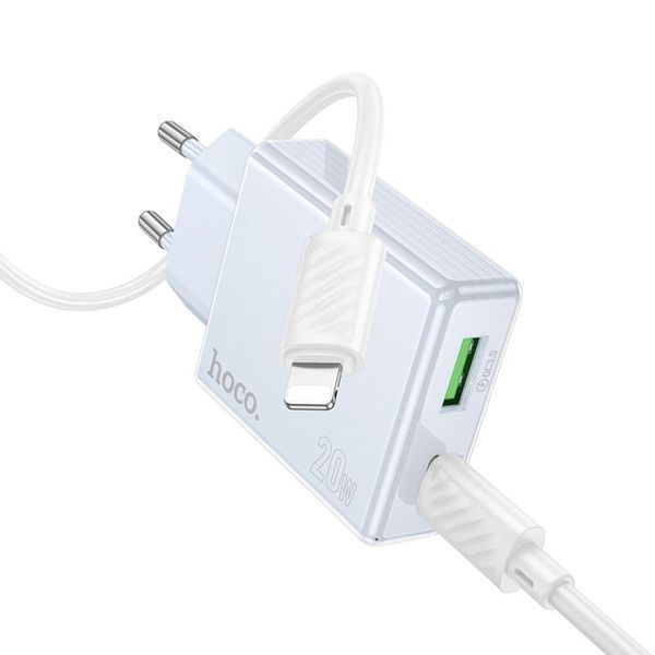 МЗП Hoco C142A Direct PD20W+QC3.0 (1USB-A/1C) + кабель Type-C to Lightning 79086 фото