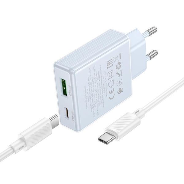 МЗП Hoco C142A Direct PD20W+QC3.0 (1USB-A/1C) + кабель Type-C to Type-C 79087 фото