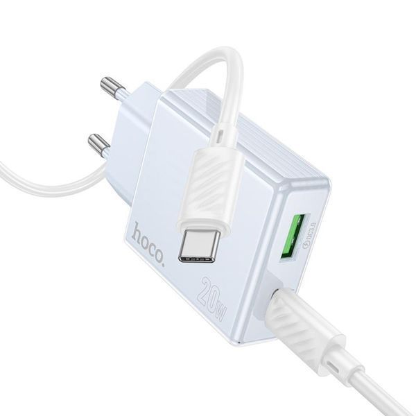МЗП Hoco C142A Direct PD20W+QC3.0 (1USB-A/1C) + кабель Type-C to Type-C 79087 фото