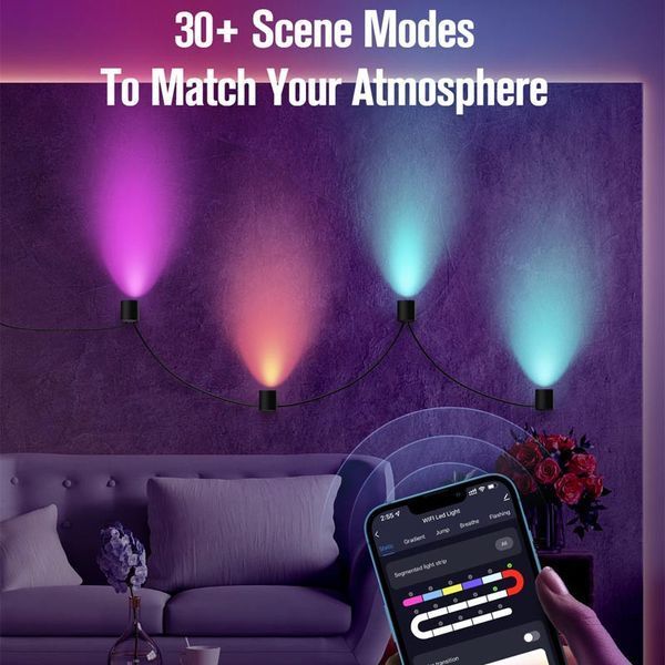Настінна LED лампа RGB Intelligent wall lamp 4 pcs with Bluetooth European plug with app 66429 фото