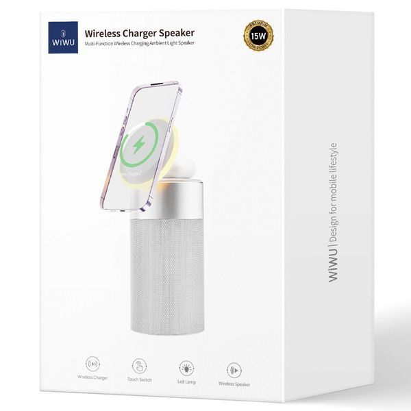 Уцінка БЗП WIWU Wi-W022 3 in 1 Wireless Charger+Bluetooth Speaker 71639 фото