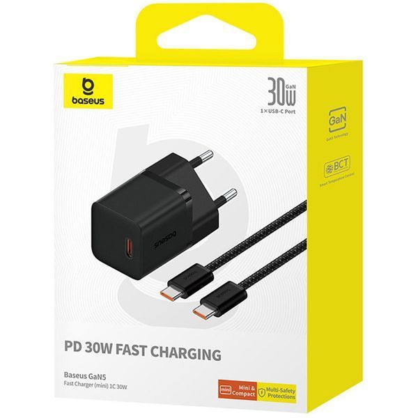 МЗП Baseus GaN5 Fast Charger (mini) 30W (1USB-C) + кабель Type-C to Type-C (P10110902) 76503 фото