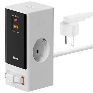 МЗП Baseus OS PowerCombo Digital PowerStrip+Retractable-C 65W (1USB-A/1C/2Socket) (1.5m) (PSLR000) 80536 фото