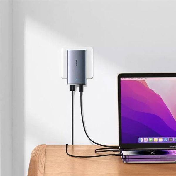 МЗП Baseus GaN5 Pro Ultra-Slim QC 3.0+PD 65W (1USB-A/1C) + кабель Type-C to Type-C (CCGP15011) 69253 фото