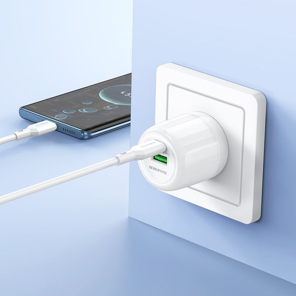 МЗП Borofone BA93A Lustrous PD20W+QC3.0 (1USB-A/1C) + кабель Type-C to Type-C 76754 фото