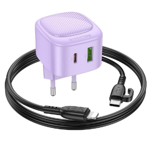 МЗП Borofone BAS22A Fortune PD20W+QC3.0 (1USB-A/1C) + кабель Type-C to Lightning 68999 фото