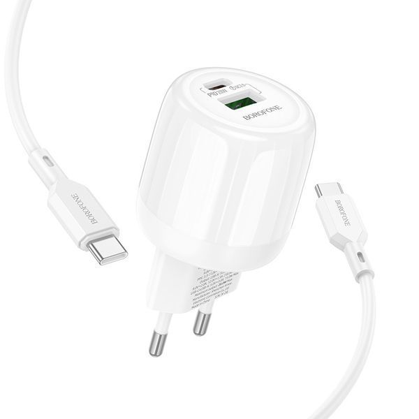 МЗП Borofone BA93A Lustrous PD20W+QC3.0 (1USB-A/1C) + кабель Type-C to Type-C 76754 фото