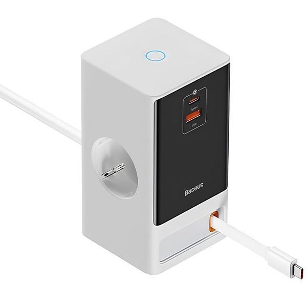 МЗП Baseus OS PowerCombo Digital PowerStrip+Retractable-C 65W (1USB-A/1C/2Socket) (1.5m) (PSLR000) 80536 фото