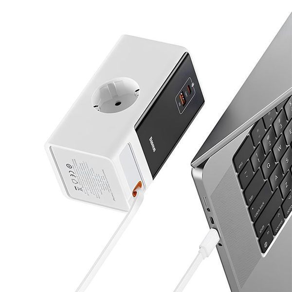 МЗП Baseus OS PowerCombo Digital PowerStrip+Retractable-C 65W (1USB-A/1C/2Socket) (1.5m) (PSLR000) 80536 фото
