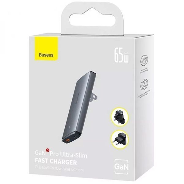 МЗП Baseus GaN5 Pro Ultra-Slim QC 3.0+PD 65W (1USB-A/1C) + кабель Type-C to Type-C (CCGP15011) 69253 фото