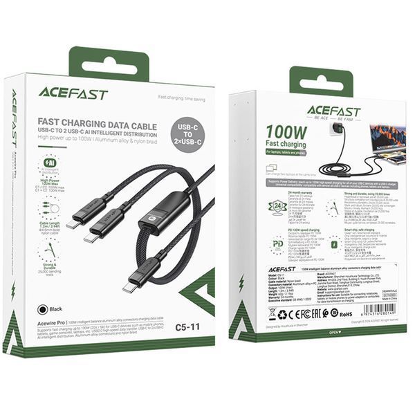 Дата кабель Acefast C5-11 USB-C to 2xUSB-C 100W (1.2m) 73057 фото