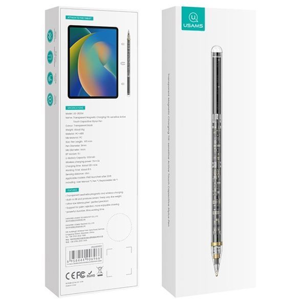 Уцінка Стилус Usams US-ZB264 Transparent Magnetic Charding Tilt-sensitive Active Touch for iPad 74082 фото