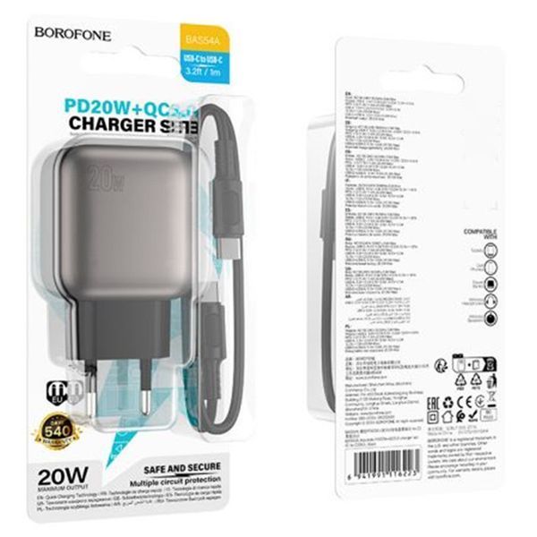 МЗП Borofone BAS54A Absolute PD20W+QC3.0 (1USB-A/1C) + кабель Type-C to Type-C 73985 фото