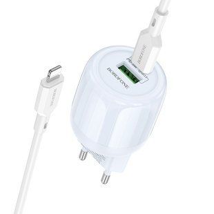 МЗП Borofone BA94A Lustrous PD30W+QC3.0 (1USB-A/1C) + кабель Type-C to Lightning 76756 фото