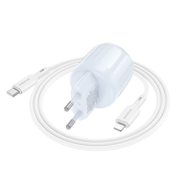 МЗП Borofone BA94A Lustrous PD30W+QC3.0 (1USB-A/1C) + кабель Type-C to Lightning 76756 фото