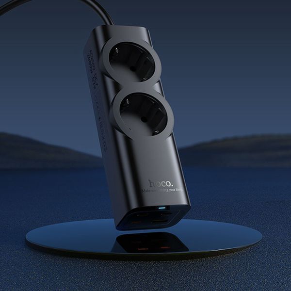Подовжувач Hoco NS10 Wisdom 2-position PD67W (1USB-A/3C/2Socket) (2m) 77076 фото