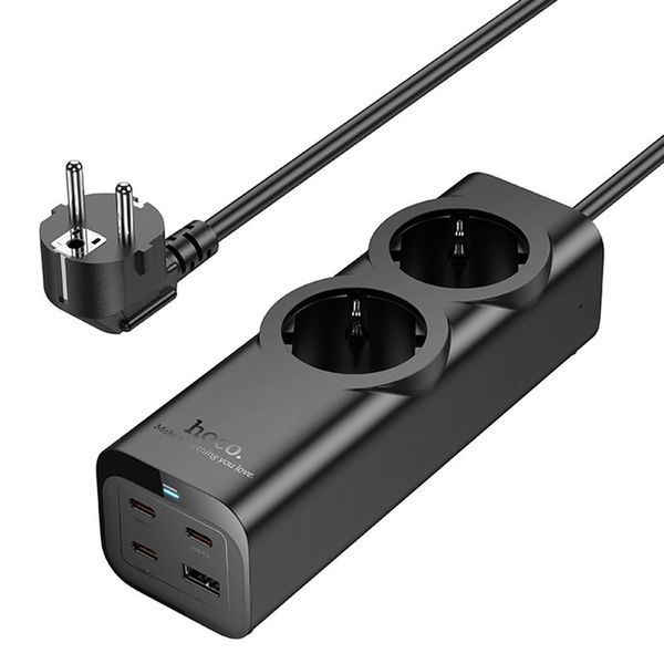 Подовжувач Hoco NS10 Wisdom 2-position PD67W (1USB-A/3C/2Socket) (2m) 77076 фото