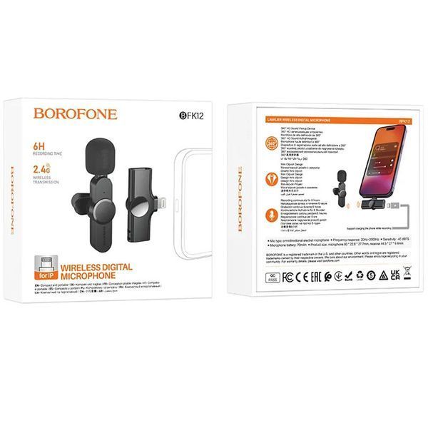 Петличний бездротовий мікрофон Borofone BFK12 Trophy lavalier Lightning 74393 фото