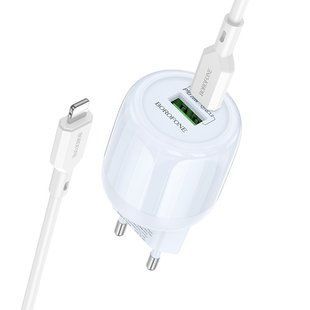 МЗП Borofone BA93A Lustrous PD20W+QC3.0 (1USB-A/1C) + кабель Type-C to Lightning 76758 фото
