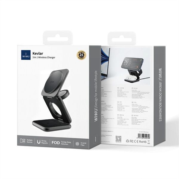 БЗП WIWU Wi-W035 Kevlar Mag Go 3 in 1 wireless charger 77943 фото