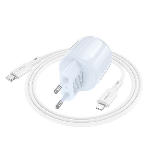 МЗП Borofone BA93A Lustrous PD20W+QC3.0 (1USB-A/1C) + кабель Type-C to Lightning 76758 фото