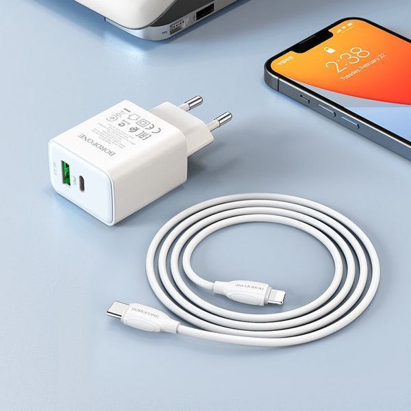 МЗП Borofone BA67A PD20W+QC3.0 (1USB-A/1C) + кабель Type-C to Lightning 56905 фото