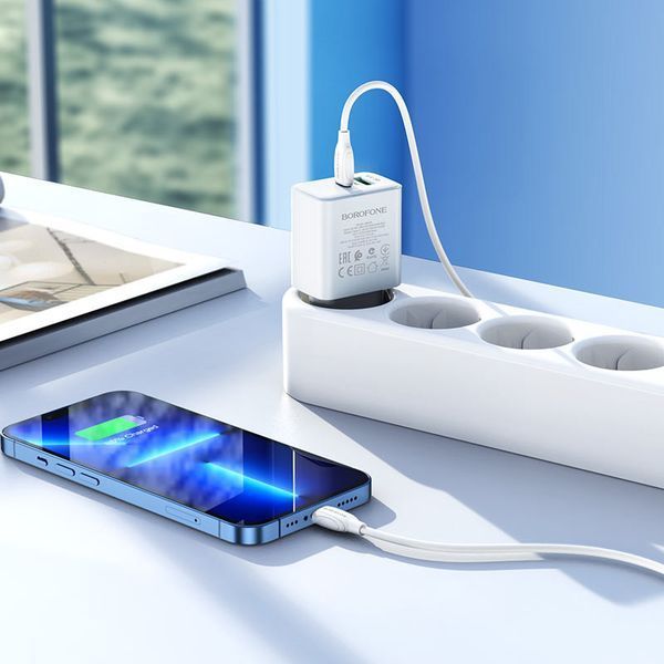 МЗП Borofone BA67A PD20W+QC3.0 (1USB-A/1C) + кабель Type-C to Lightning 56905 фото