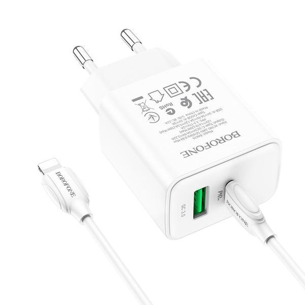 МЗП Borofone BA67A PD20W+QC3.0 (1USB-A/1C) + кабель Type-C to Lightning 56905 фото