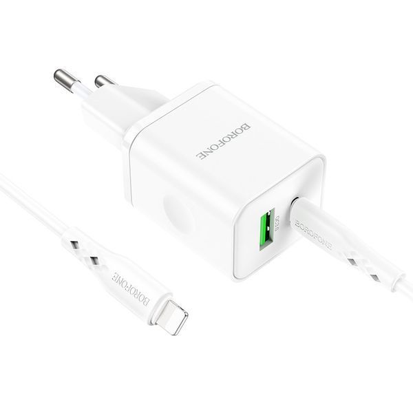 МЗП Borofone BN7 PD20W+QC3.0 (1USB-A/1C) + кабель Type-C to Lightning 73992 фото