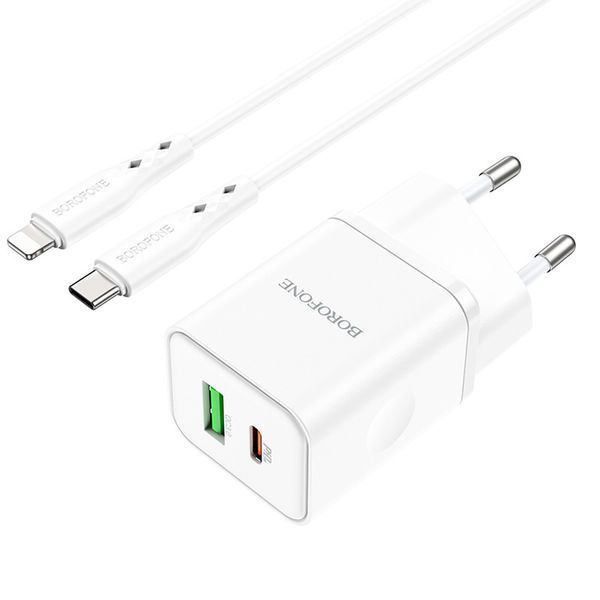 МЗП Borofone BN7 PD20W+QC3.0 (1USB-A/1C) + кабель Type-C to Lightning 73992 фото
