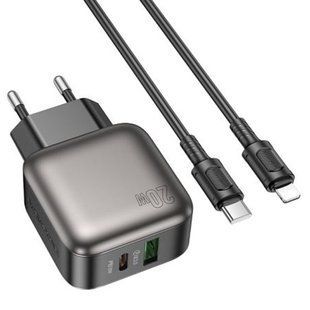 МЗП Borofone BAS54A Absolute PD20W+QC3.0 (1USB-A/1C) + кабель Type-C to Lightning 73993 фото