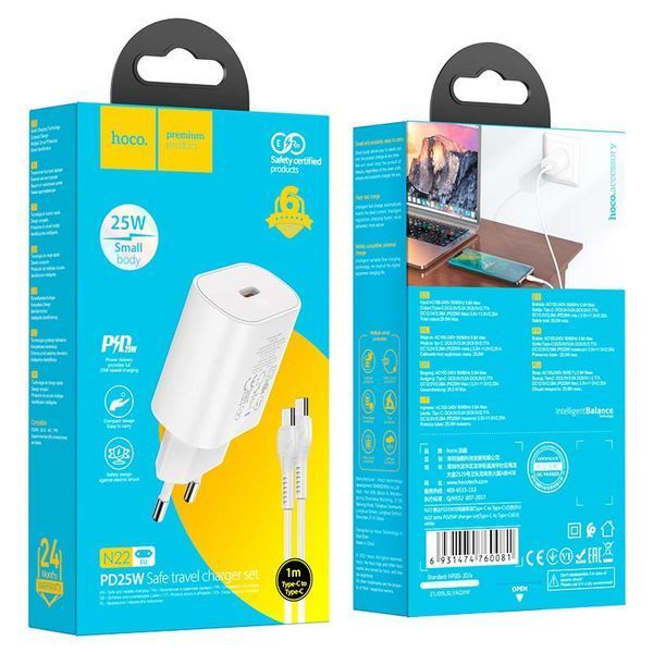 МЗП Hoco N22 Jetta PD25W (1USB-C) + кабель Type-C to Type-C 55849 фото