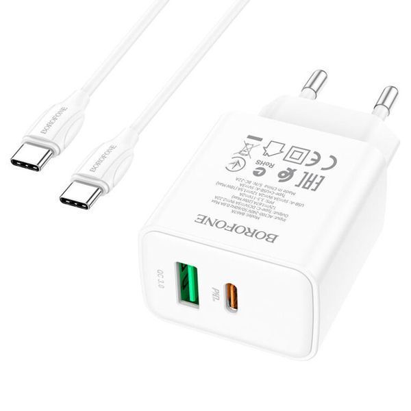 МЗП Borofone BA67A PD20W+QC3.0 (1USB-A/1C) + кабель Type-C to Type-C 57002 фото