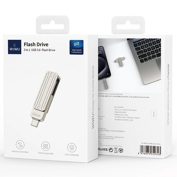Флеш-накопичувач WIWU Wi-FD001 3in1 (USB-A/C/L) USB 3.0 &mdash; 256GB 77956 фото