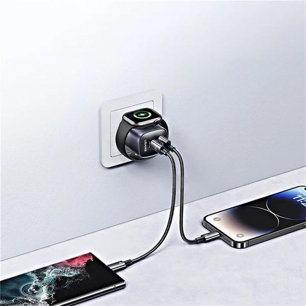 Уцінка МЗП Usams US-CC293 T67 Multifunctional iWatch Charger 20W (1USB-A/1C) 82565 фото