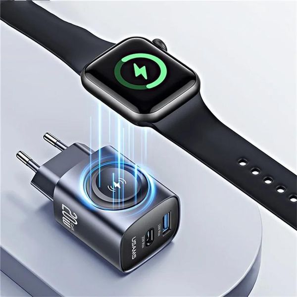 Уцінка МЗП Usams US-CC293 T67 Multifunctional iWatch Charger 20W (1USB-A/1C) 82565 фото