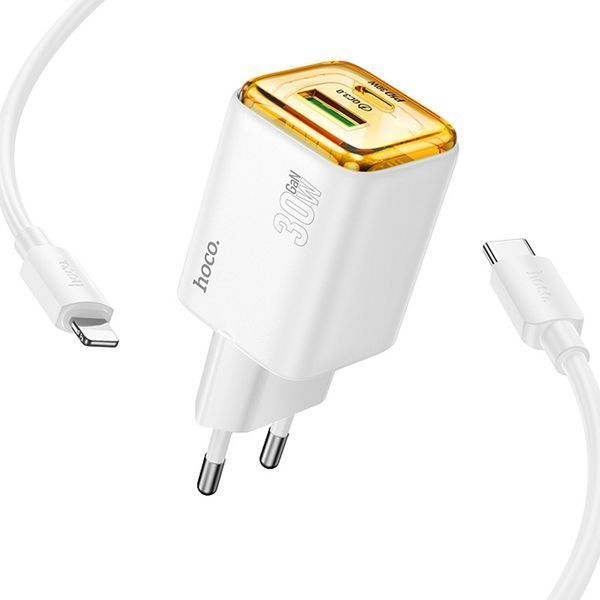 МЗП Hoco N53 Monsoon PD30W+QC3.0 (1USB-A/1C) + кабель Type-C to Lightning 74139 фото