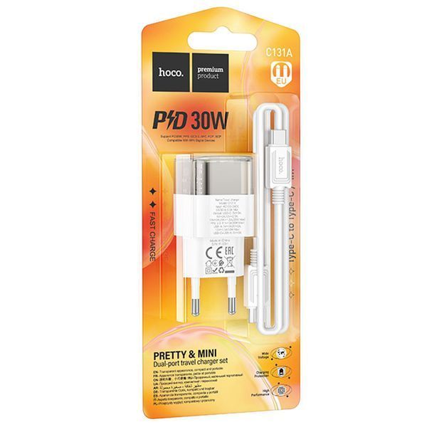 МЗП Hoco C131A Platium PD30W+QC3.0 (1USB-A/1C) + кабель Type-C to Type-C 67588 фото